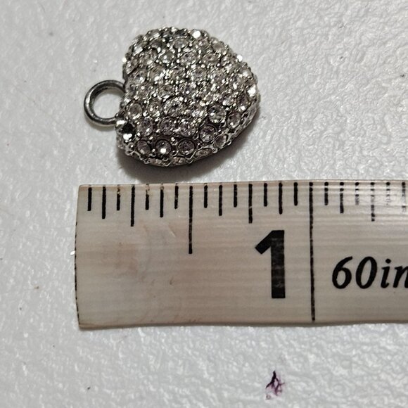 Heart Shaped Rhinestone Pendant Silver Tone Charm for Necklace Jewelry Making - Picture 3 of 3